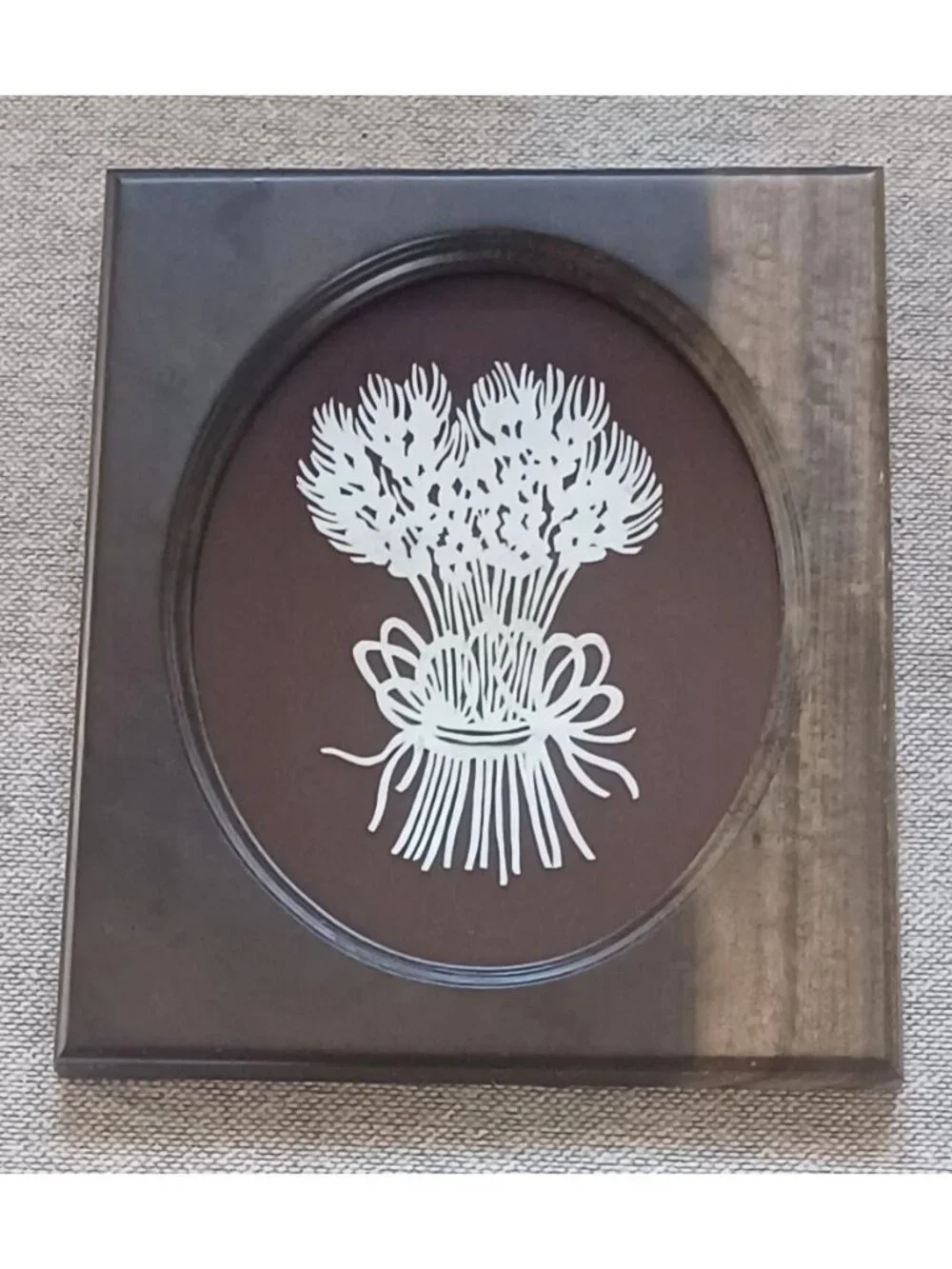 Vintage Wood Frame Folk Art Scherenschnitte Paper Scissor Cut Wheat Sheaf MCM‎